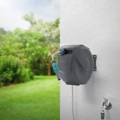 Schlauchaufroller 15m+1.5m Schlauchtrommel Wand-Schlauchbox RollUp mit Arretierstop und 9 Sprühfunktionen 180° Schwenkbar-ECD Germany New