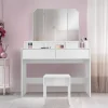 Schminktisch Frisiertisch 100x40x140 cm in Weiß mit Spiegel 3-tlg, 2 Schubladen & Hocker ML-Design-ECD Germany Hot