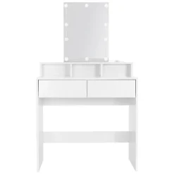 Schminktisch Frisiertisch 80x40x140 cm in Weiß mit LED-Beleuchtung, Spiegel, 2 Schubladen & 3 Fächer ML-Design-ECD Germany Clearance