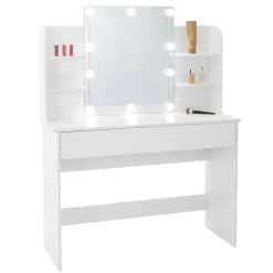 Schminktisch Frisiertisch 108x40x140 cm in Weiß mit Spiegel, LED-Beleuchtung & Schublade ML-Design-ECD Germany New