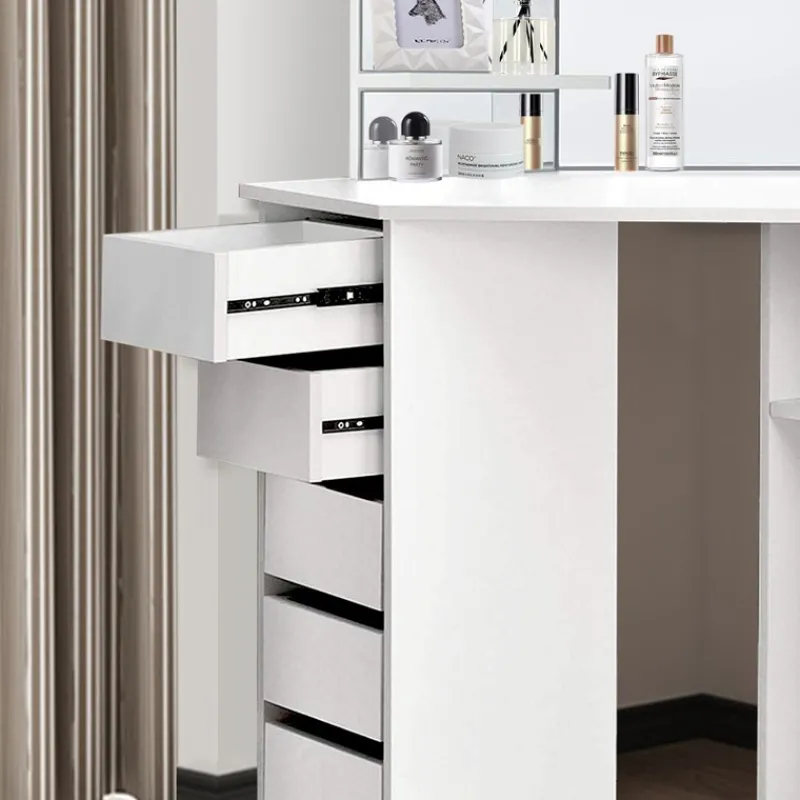 Schminktisch Frisiertisch 110x142x54 cm in Weiß Ecktisch mit Spiegel 3-tlg & 5 Schubladen ML-Design-ECD Germany