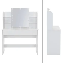 Schminktisch Frisiertisch 108x40x140 cm in Weiß mit Spiegel, LED-Beleuchtung, großer Schublade & Hocker ML-Design-ECD Germany Sale