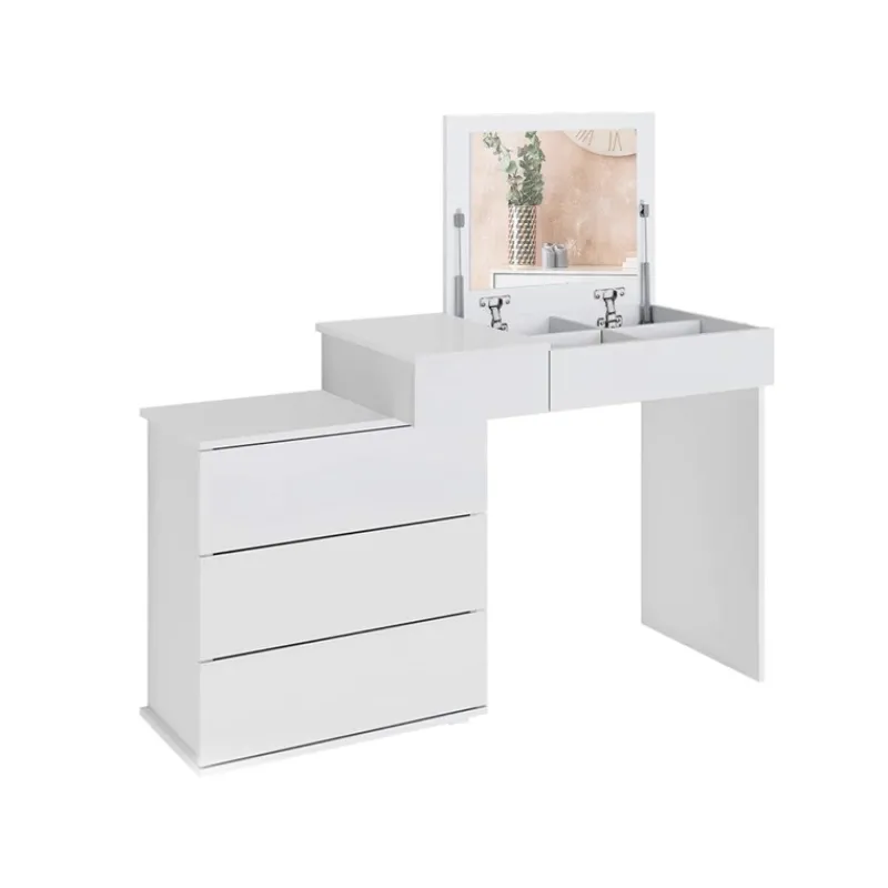 Schminktisch Frisiertisch 117,5x78x45 cm in Weiß mit Klappspiegel & 4 Schubladen ML-Design-ECD Germany