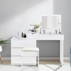 Schminktisch Frisiertisch 117,5x78x45 cm in Weiß mit Klappspiegel & 4 Schubladen ML-Design-ECD Germany