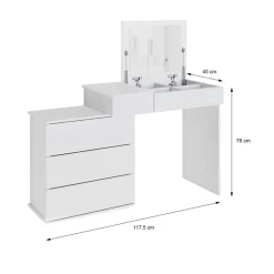 Schminktisch Frisiertisch 117,5x78x45 cm in Weiß mit Klappspiegel & 4 Schubladen ML-Design-ECD Germany