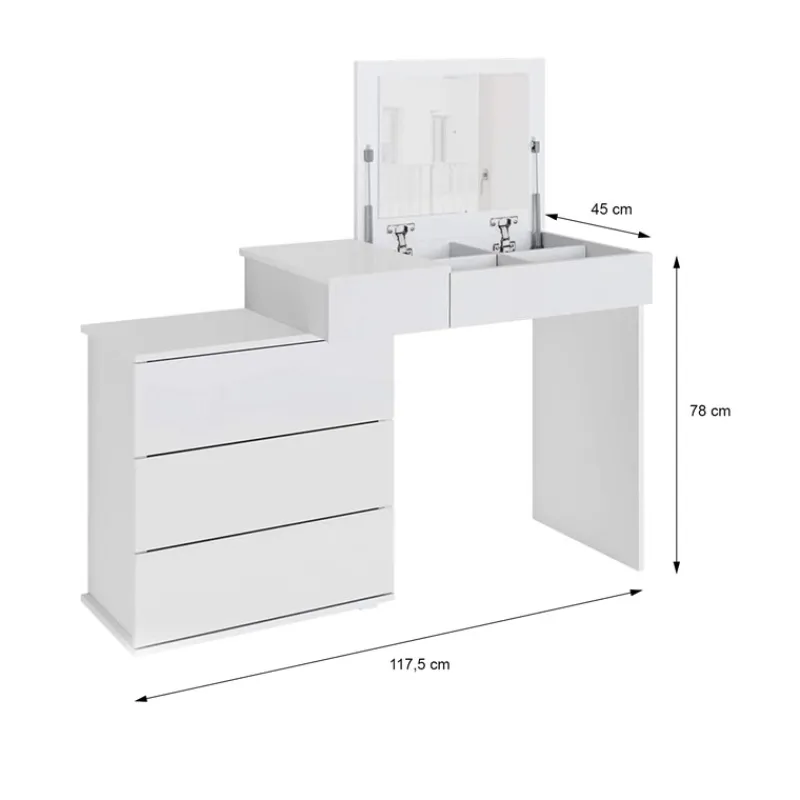 Schminktisch Frisiertisch 117,5x78x45 cm in Weiß mit Klappspiegel & 4 Schubladen ML-Design-ECD Germany