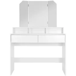 Schminktisch Frisiertisch 100x40x140 cm in Weiß mit Spiegel 3-tlg & 2 Schubladen ML-Design-ECD Germany Hot