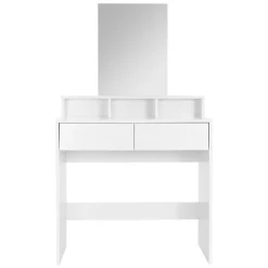 Schminktisch Frisiertisch 80x40x140 cm in Weiß mit Spiegel, 2 Schubladen, 3 Ablagen & Hocker ML-Design-ECD Germany Outlet