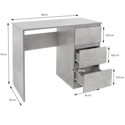Schreibtisch mit drei Schubladen 90x76x50 cm Grau aus Holz ML-Design-ECD Germany Discount