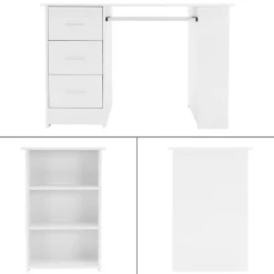 Schreibtisch mit drei Schubladen drei Regale und Tastaturauszug 110x49x75 cm Weiß aus Holz ML-Design-ECD Germany Sale