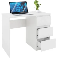 Schreibtisch mit drei Schubladen 90x76x50 cm Weiß aus Holz ML-Design-ECD Germany Hot