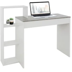 Schreibtisch mit Regal 110x72x40 cm Weiß/Beton-Optik aus Holz ML-Design-ECD Germany