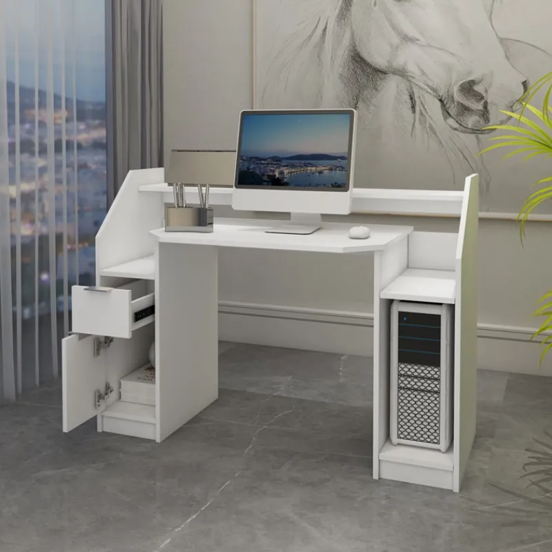 Schreibtisch mit Schublade 123x90 cm Weiß aus MDF ML-Design-ECD Germany Best