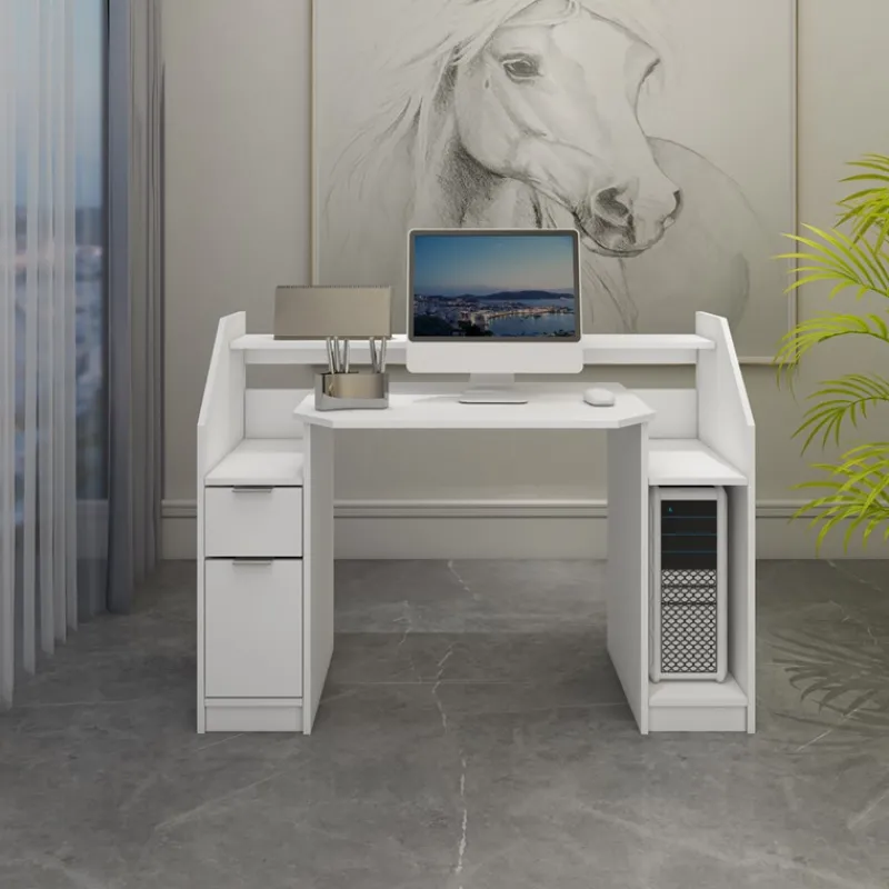 Schreibtisch mit Schublade 123x90 cm Weiß aus MDF ML-Design-ECD Germany Best