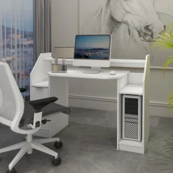 Schreibtisch mit Schublade 123x90 cm Weiß aus MDF ML-Design-ECD Germany Best