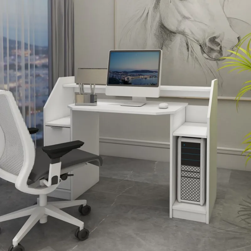 Schreibtisch mit Schublade 123x90 cm Weiß aus MDF ML-Design-ECD Germany Best