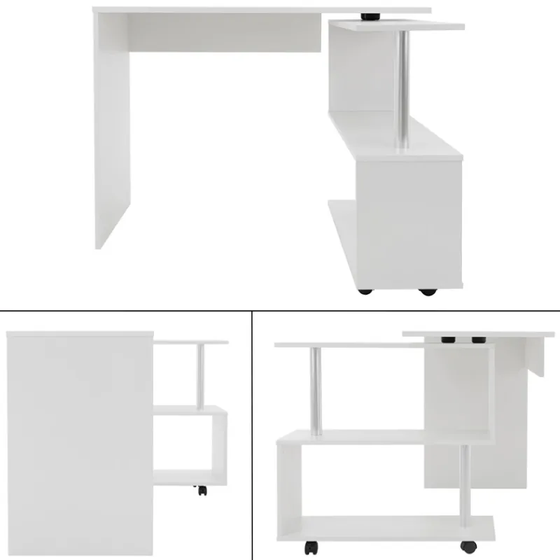 Schreibtisch mit vier Rädern 150x88x75 cm Weiß aus MDF ML-Design-ECD Germany Clearance