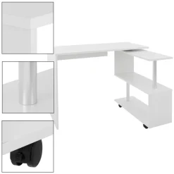 Schreibtisch mit vier Rädern 150x88x75 cm Weiß aus MDF ML-Design-ECD Germany Clearance