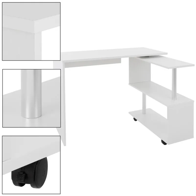 Schreibtisch mit vier Rädern 150x88x75 cm Weiß aus MDF ML-Design-ECD Germany Clearance