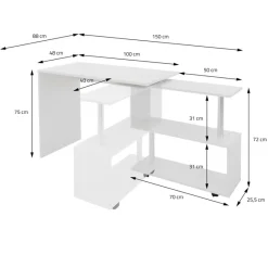 Schreibtisch mit vier Rädern 150x88x75 cm Weiß aus MDF ML-Design-ECD Germany Clearance
