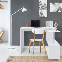 Schreibtisch mit vier Rädern 150x88x75 cm Weiß aus MDF ML-Design-ECD Germany Clearance