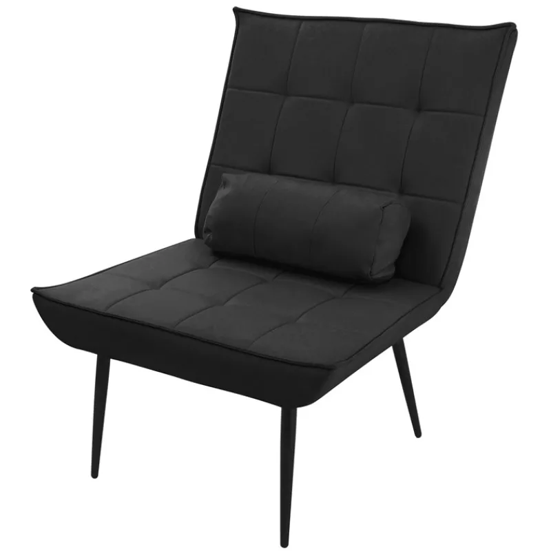 Sessel Mid Century aus Kunstleder Modern Schwarz Polstersessel mit Lendenkissen Relaxsessel ML-Design-ECD Germany Outlet