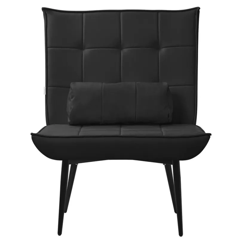 Sessel Mid Century aus Kunstleder Modern Schwarz Polstersessel mit Lendenkissen Relaxsessel ML-Design-ECD Germany Outlet