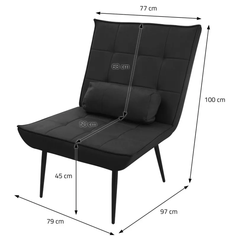 Sessel Mid Century aus Kunstleder Modern Schwarz Polstersessel mit Lendenkissen Relaxsessel ML-Design-ECD Germany Outlet