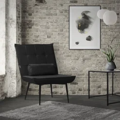 Sessel Mid Century aus Kunstleder Modern Schwarz Polstersessel mit Lendenkissen Relaxsessel ML-Design-ECD Germany Outlet
