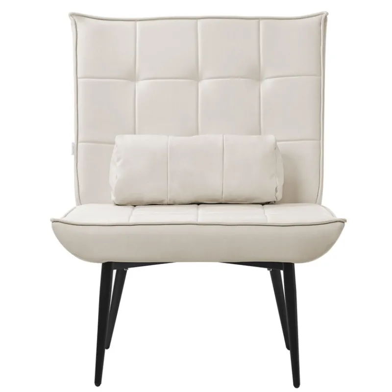 Sessel Mid Century aus Kunstleder Modern Creme Polstersessel mit Lendenkissen Relaxsessel ML-Design-ECD Germany Best