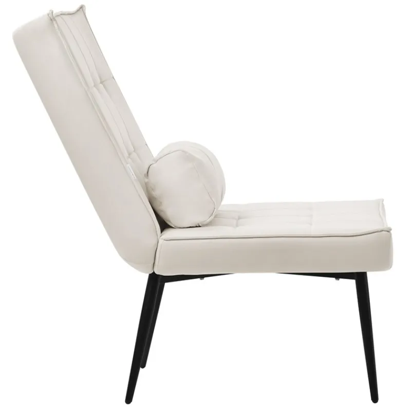 Sessel Mid Century aus Kunstleder Modern Creme Polstersessel mit Lendenkissen Relaxsessel ML-Design-ECD Germany Best