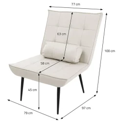 Sessel Mid Century aus Kunstleder Modern Creme Polstersessel mit Lendenkissen Relaxsessel ML-Design-ECD Germany Best