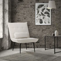 Sessel Mid Century aus Kunstleder Modern Creme Polstersessel mit Lendenkissen Relaxsessel ML-Design-ECD Germany Best