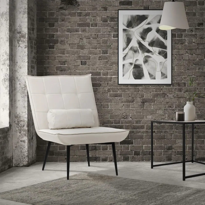 Sessel Mid Century aus Kunstleder Modern Creme Polstersessel mit Lendenkissen Relaxsessel ML-Design-ECD Germany Best