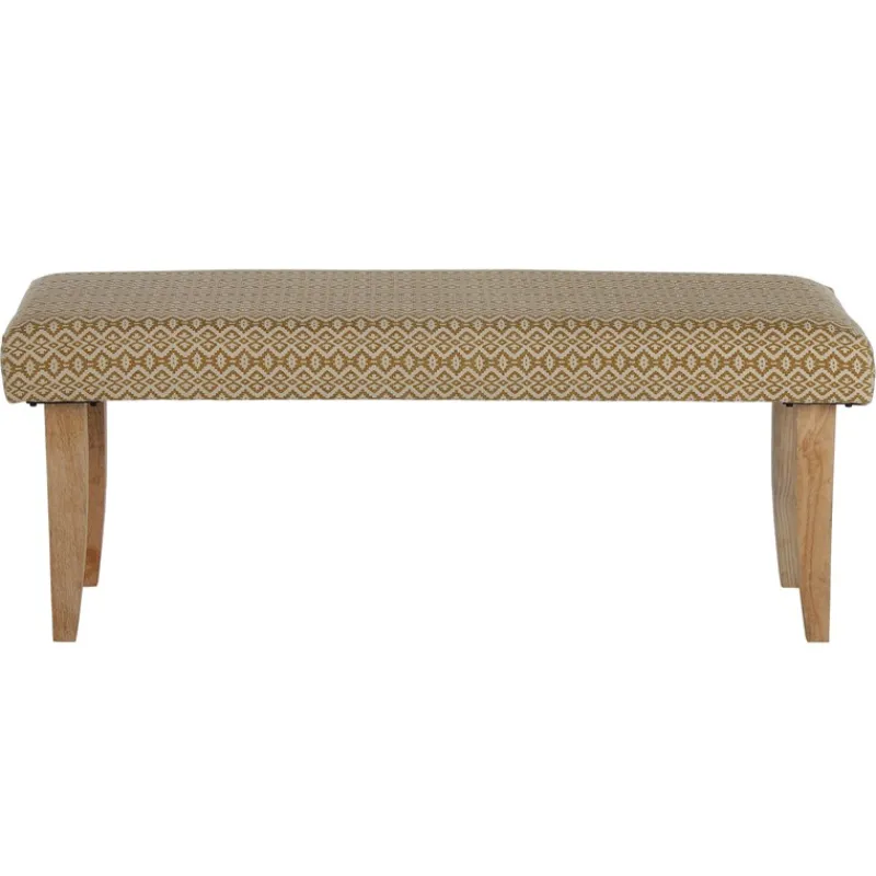 Sitzbank 120x48x40 cm Weiß/Gold Stoffbezug mit Holzbeine WOMO-Design-ECD Germany