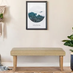 Sitzbank 120x48x40 cm Weiß/Gold Stoffbezug mit Holzbeine WOMO-Design-ECD Germany