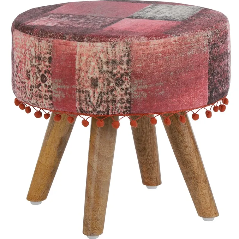 Sitzhocker 38x36 cm Rot aus Stoffbezug mit Holzbeine WOMO-Design-ECD Germany Clearance