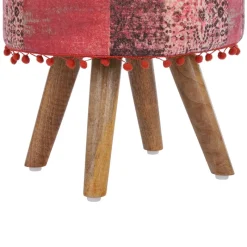 Sitzhocker 38x36 cm Rot aus Stoffbezug mit Holzbeine WOMO-Design-ECD Germany Clearance