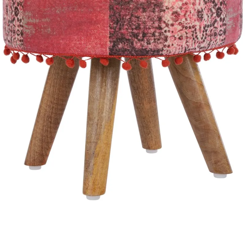 Sitzhocker 38x36 cm Rot aus Stoffbezug mit Holzbeine WOMO-Design-ECD Germany Clearance