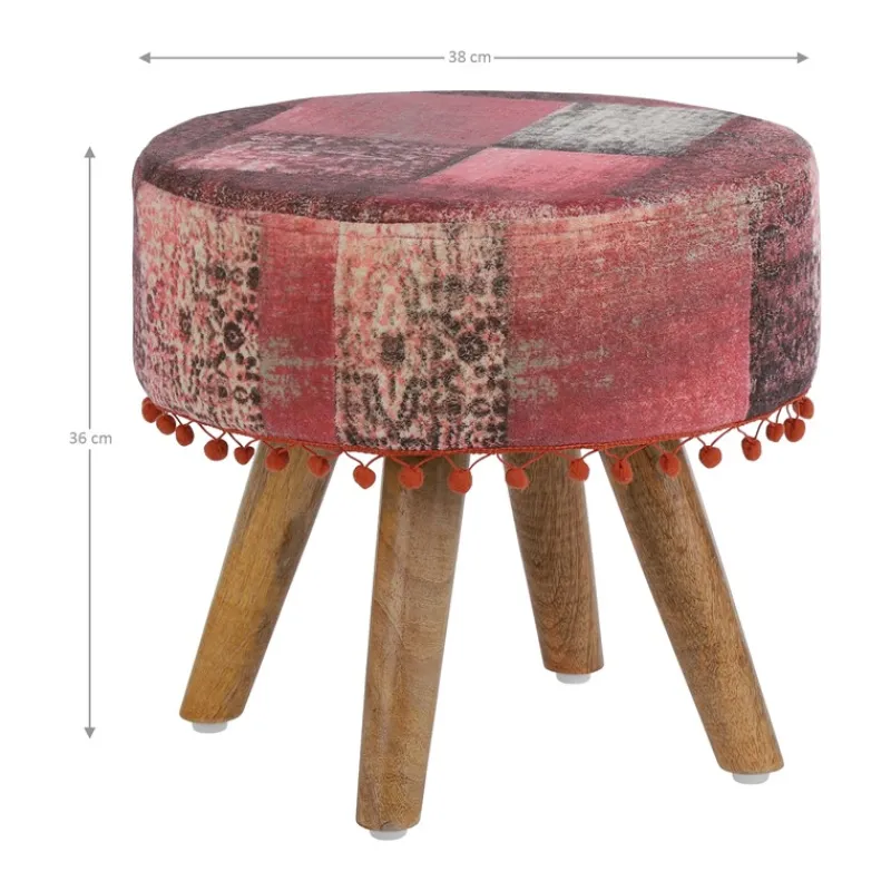 Sitzhocker 38x36 cm Rot aus Stoffbezug mit Holzbeine WOMO-Design-ECD Germany Clearance