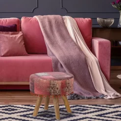 Sitzhocker 38x36 cm Rot aus Stoffbezug mit Holzbeine WOMO-Design-ECD Germany Clearance