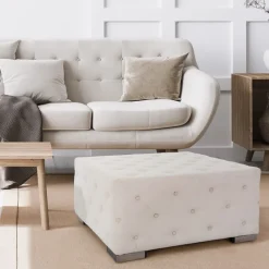 Sitzhocker XXL 90x45x90 cm Creme aus Leinen mit Metallfüße WOMO-Design-ECD Germany Sale