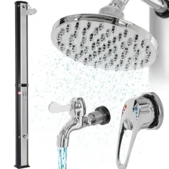 Solardusche 35L mit Fußdusche und Regenduschkopf Silber/Schwarz aus PVC verchromt-ECD Germany New
