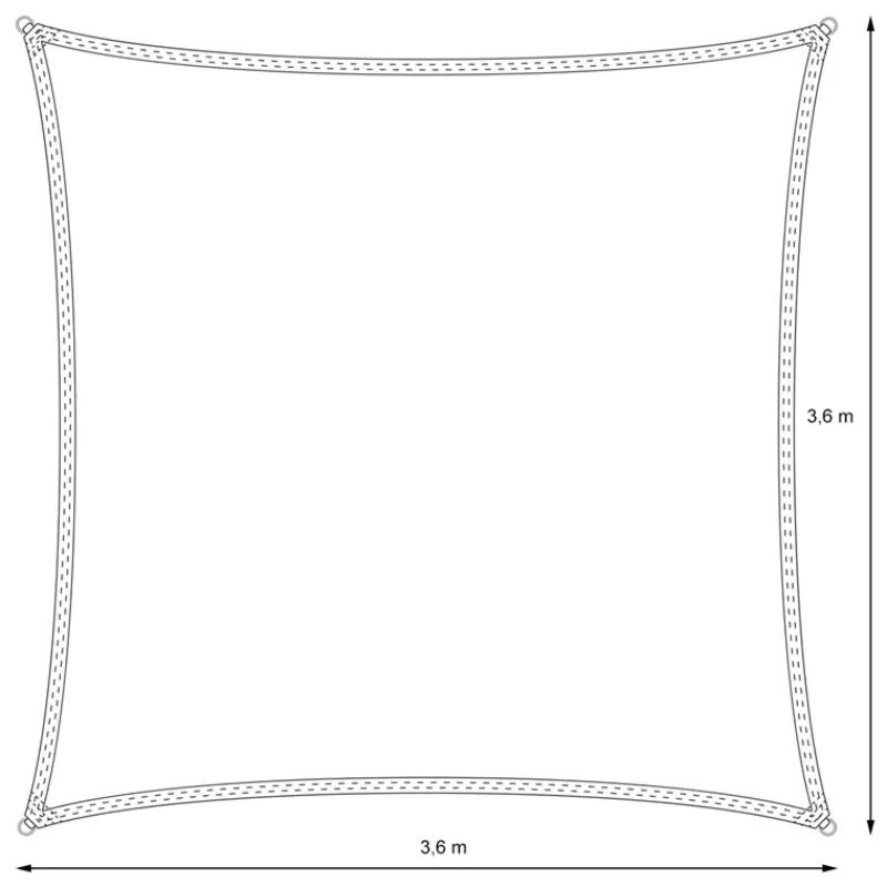 Sonnensegel quadrat 3,6x3,6 m Anthrazit 100% HDPE mit UV Schutz inkl. Befestigungsseile-ECD Germany