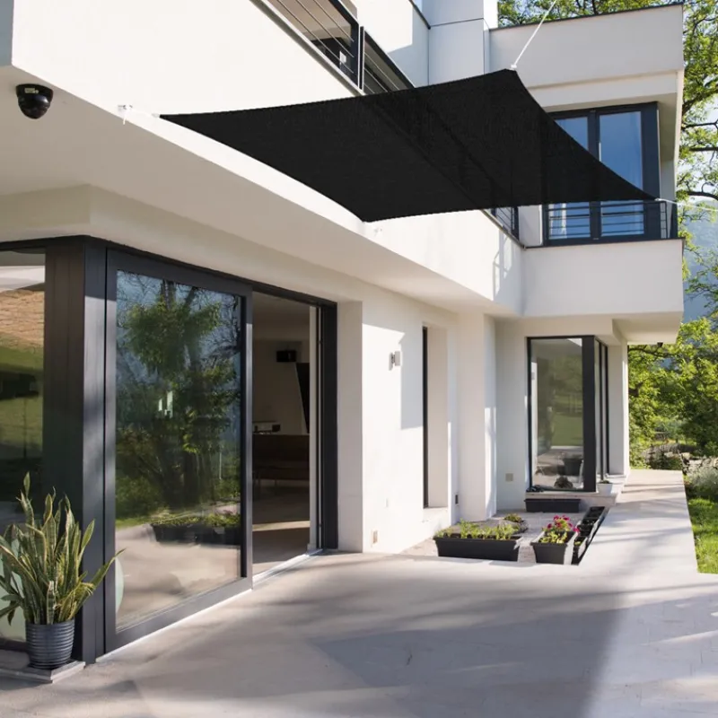 Sonnensegel quadrat 3,6x3,6 m Anthrazit 100% HDPE mit UV Schutz inkl. Befestigungsseile-ECD Germany