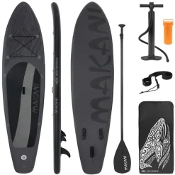 Stand Up Paddle aufblasbares SUP Board Makani 320x80x15 cm in Schwarz us PVC inkl. Pumpe und Tragetasche-ECD Germany Hot