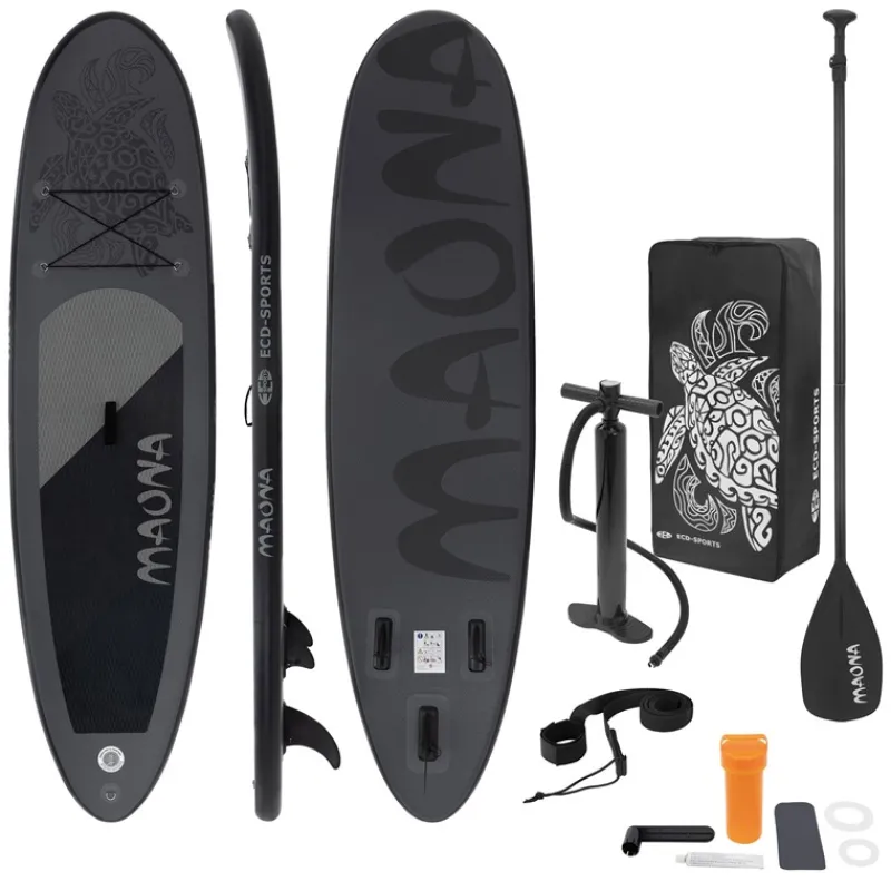 Stand Up Paddle aufblasbares SUP Board Maona 308x76x10 cm in Schwarz aus PVC inkl. Pumpe und Tragetasche-ECD Germany Clearance