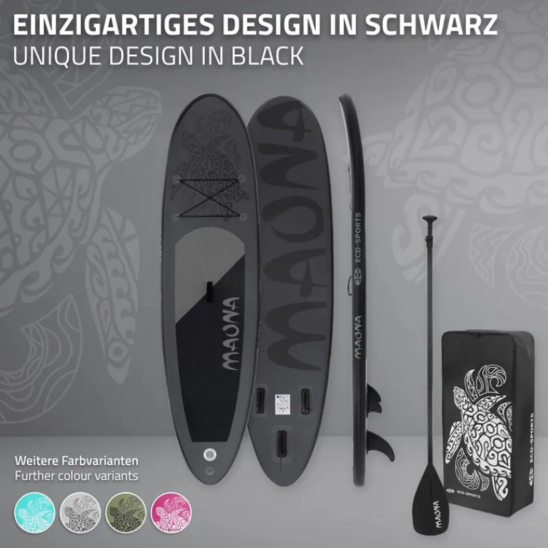 Stand Up Paddle aufblasbares SUP Board Maona 308x76x10 cm in Schwarz aus PVC inkl. Pumpe und Tragetasche-ECD Germany Clearance