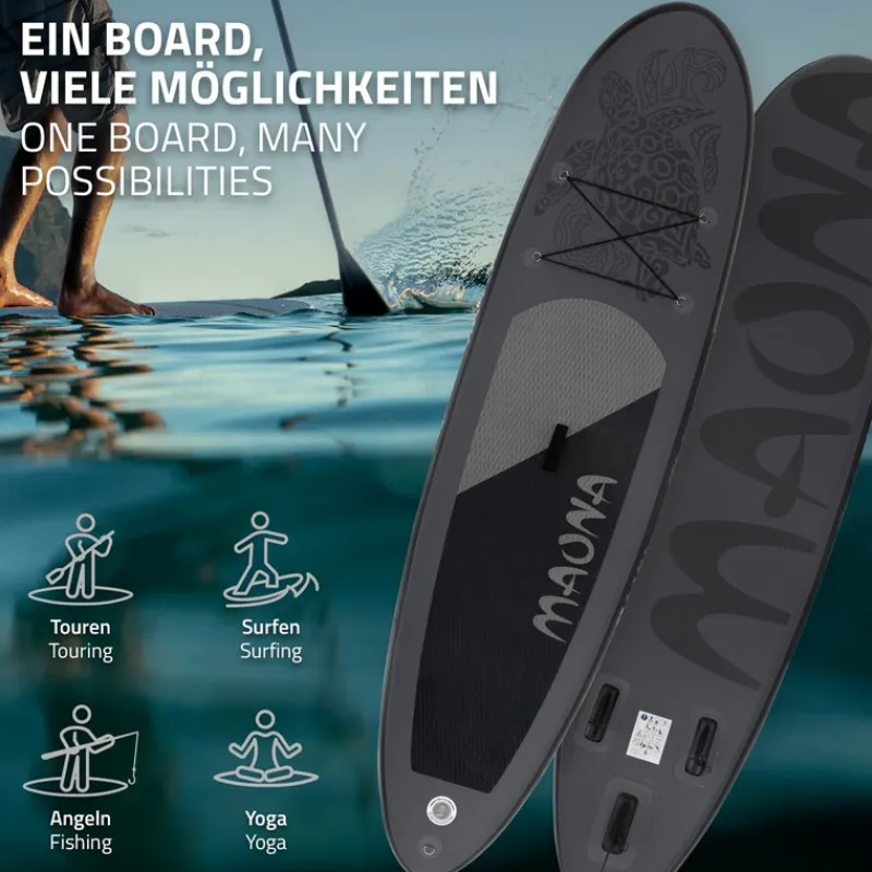 Stand Up Paddle aufblasbares SUP Board Maona 308x76x10 cm in Schwarz aus PVC inkl. Pumpe und Tragetasche-ECD Germany Clearance