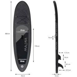 Stand Up Paddle aufblasbares SUP Board Maona 308x76x10 cm in Schwarz aus PVC inkl. Pumpe und Tragetasche-ECD Germany Clearance